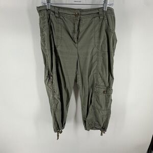 Style Co Cargo Capris Olive Green‎ Drawstring Ankle Zip Pockets Women Size 12